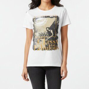 Womens‎ Graphic T-Shirt White Crew Neck Size L Casual Classy & Fabulous